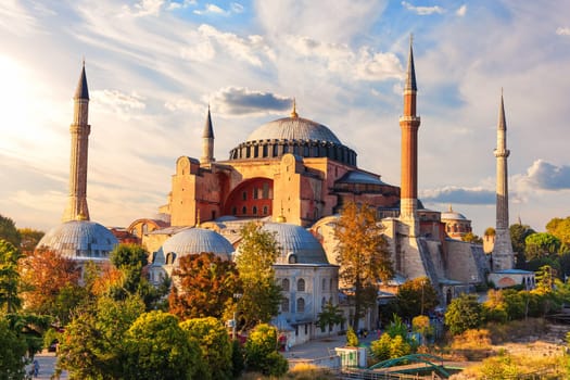 Famous Hagia Sophia Mosque at sunset, Istanbul, Turkey.
