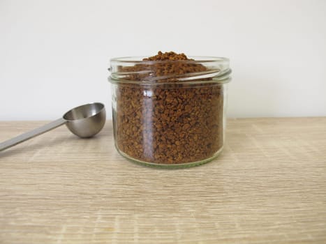 Soluble bean coffee, instant coffee in a glass jar