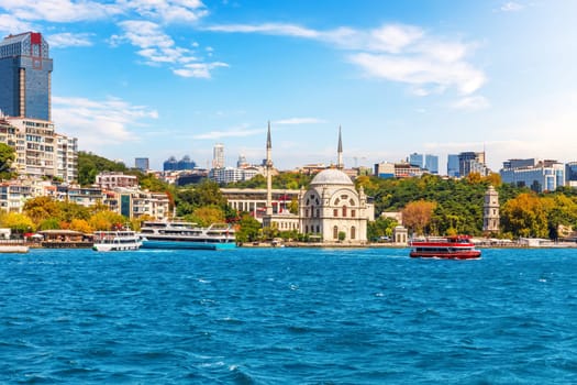 The Coastline of Istanbul with the Molla Celebi Mosque, Bosphorus straight, Turkey.
