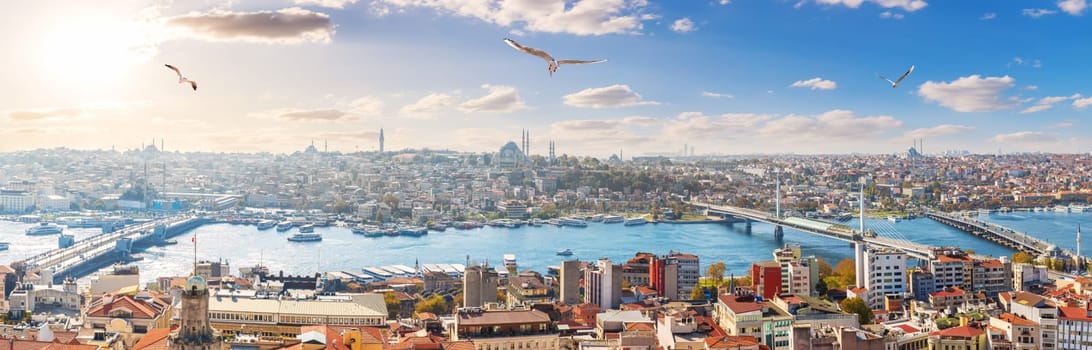 Istanbul panorama, bridges and the Golden Horn, skyline view.
