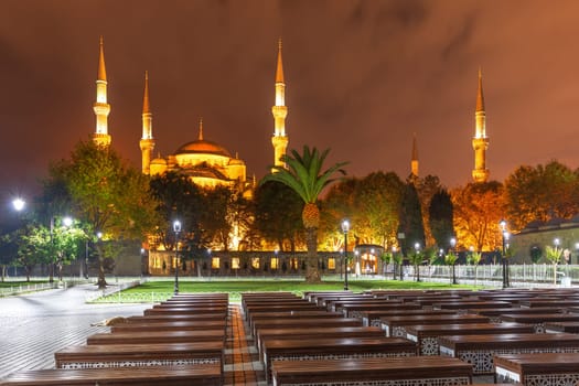 Sultanahmet or Blue Mosque in Istanbul,  Turkey, night view.