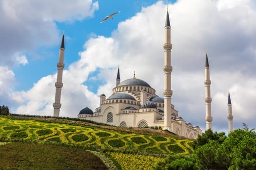 Camlica Mosque on the picturesque hill of Istanbul, Turkey.