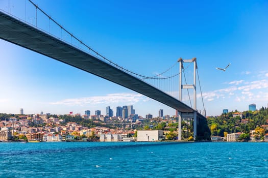 The Bosphorus Bridge and modern Istanbul view.