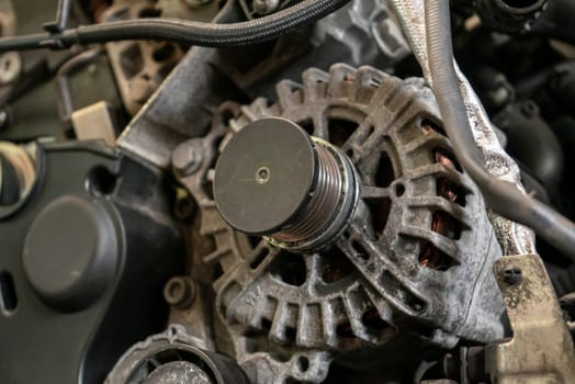 Alternator car engine detail in a workshop