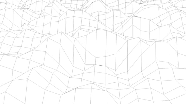 Wavy wireframe with black lines, liquid surface imitation, 3d rendering computer generated backdrop