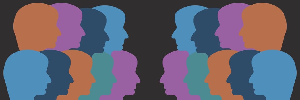 Silhouettes of faces in different colours, face from the side