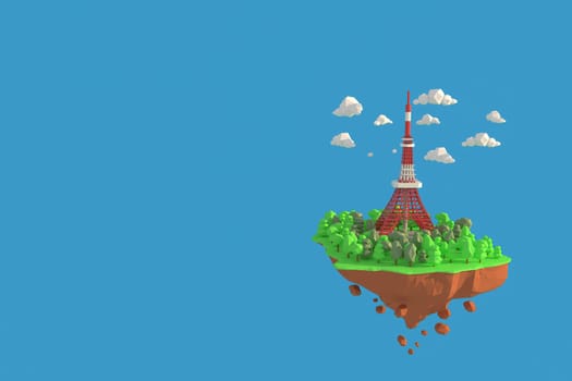 3D illustrator of TokyoTower, Japan. 3D rendering of a low polygon model including path selection