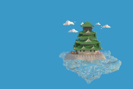 3D illustrator of Tokyo Castle, Japan. 3D rendering of a low polygon model including path selection