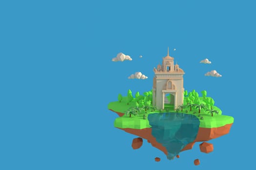 3D illustrator of Patuxai Laos. 3D rendering of a low polygon model including path selection