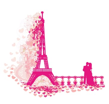 Romantic couple in Paris - decorative card