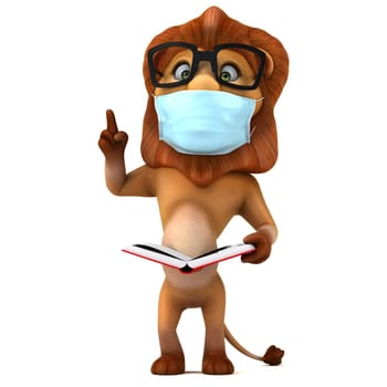 Fun 3D illustration of a cartoon Lion with a mask