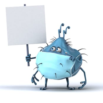 Fun 3D illustration of a cartoon microbe with a mask