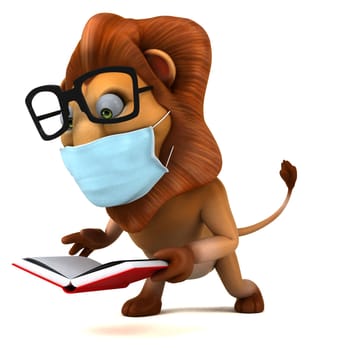 Fun 3D illustration of a cartoon Lion with a mask
