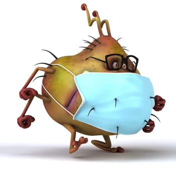 Fun 3D illustration of a cartoon microbe with a mask