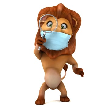 Fun 3D illustration of a cartoon Lion with a mask