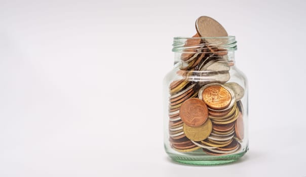 Save money and account banking for finance concept, Coins stack on white background
