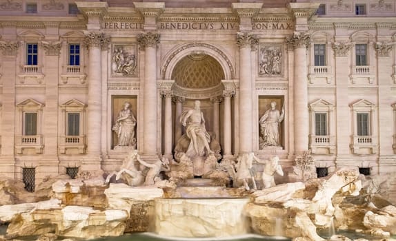 Rome, Italy. Trevi fountain at night, the masterpiece of Italian classical baroque architecture.