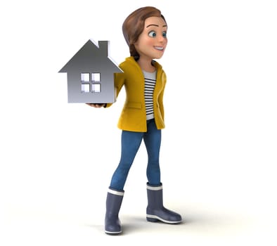 Fun 3D illustration of a cartoon teenage girl