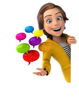 Fun 3D illustration of a cartoon teenage girl