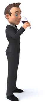 Fun 3D illustration of a cartoon character with a glass of wine