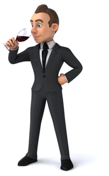 Fun 3D illustration of a cartoon character with a glass of wine