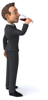 Fun 3D illustration of a cartoon character with a glass of wine
