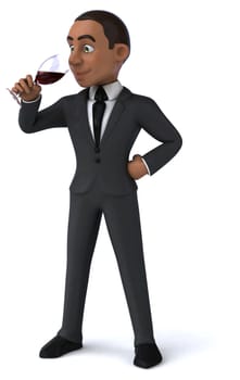 Fun 3D illustration of a cartoon character with a glass of wine