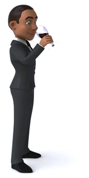 Fun 3D illustration of a cartoon character with a glass of wine