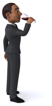 Fun 3D illustration of a cartoon character with a glass of wine