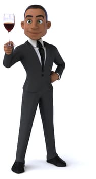 Fun 3D illustration of a cartoon character with a glass of wine