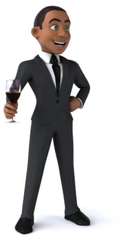Fun 3D illustration of a cartoon character with a glass of wine