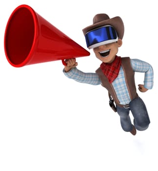 Fun 3D Illustration of a cowboy with a VR Helmet