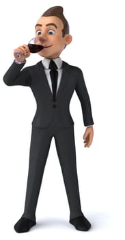 Fun 3D illustration of a cartoon character with a glass of wine