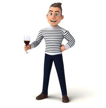 Fun 3D illustration of a cartoon character with a glass of wine