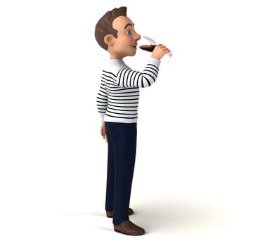 Fun 3D illustration of a cartoon character with a glass of wine