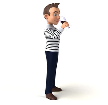 Fun 3D illustration of a cartoon character with a glass of wine
