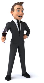 Fun 3D illustration of a cartoon character with a glass of wine