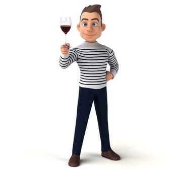 Fun 3D illustration of a cartoon character with a glass of wine