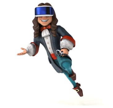 Fun 3D Illustration of a baroque gentleman with a VR Helmet