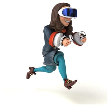 Fun 3D Illustration of a baroque gentleman with a VR Helmet