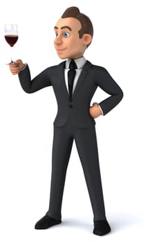Fun 3D illustration of a cartoon character with a glass of wine