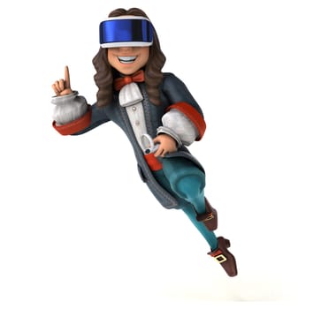 Fun 3D Illustration of a baroque gentleman with a VR Helmet