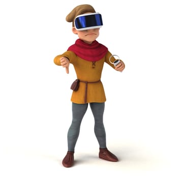 Fun 3D Illustration of a medieval man with a VR Helmet
