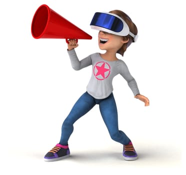 Fun 3D Illustration of a teenage girl with a VR Helmet