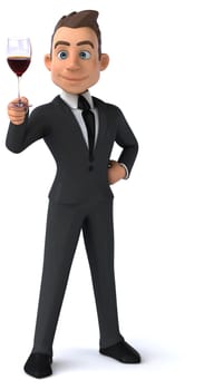 Fun 3D illustration of a cartoon character with a glass of wine