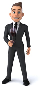 Fun 3D illustration of a cartoon character with a glass of wine