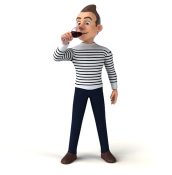Fun 3D illustration of a cartoon character with a glass of wine