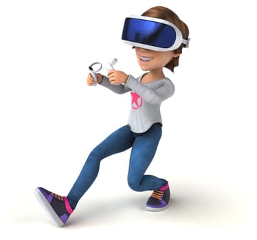 Fun 3D Illustration of a teenage girl with a VR Helmet