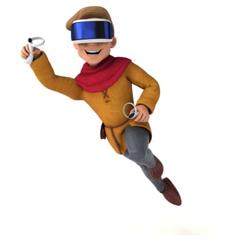 Fun 3D Illustration of a medieval man with a VR Helmet