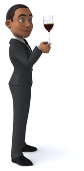 Fun 3D illustration of a cartoon character with a glass of wine
